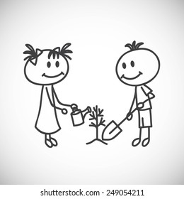 boy and girl planting a tree
