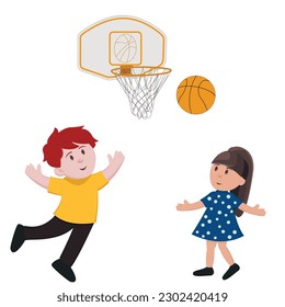 a boy and a girl play basketball