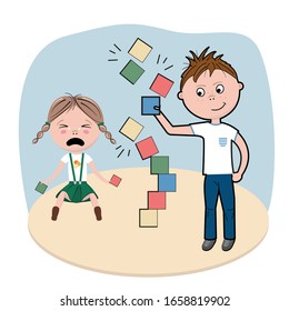 boy and girl play cubes