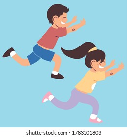 boy and girl play racing vector illustration design