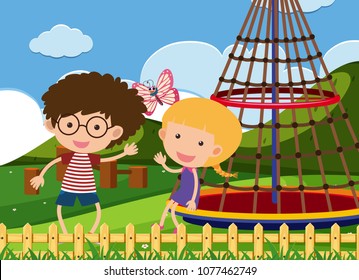 Boy and Girl in Playground illustration