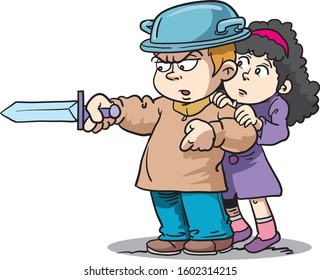 The boy and the girl are playing