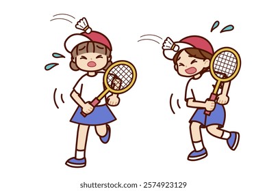 boy and girl playing badminton