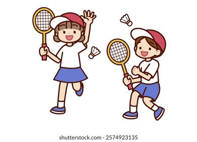 boy and girl playing badminton