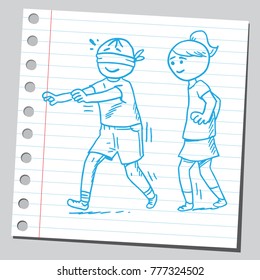 Boy and girl playing blindfold game