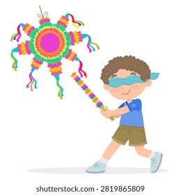 A boy or girl playing at breaking a star shaped pinata.	
