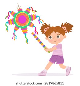 A boy or girl playing at breaking a star shaped pinata.	
