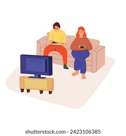 Boy and girl playing concole on sofa
