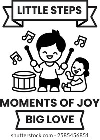 A boy and a girl are playing drums in the style of sign illustrations