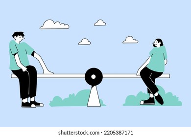 A Boy and a Girl Playing on a See Saw