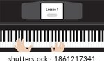 Boy or girl playing the piano. Hands playing electric piano at home during online lesson, social distance during quarantine, self-isolation, online education concept.
