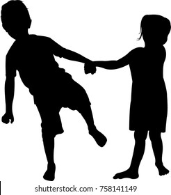 Boy And Girl Playing, Silhouette