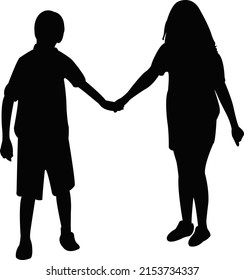 A Boy And A Girl Playing, Silhouette Vector