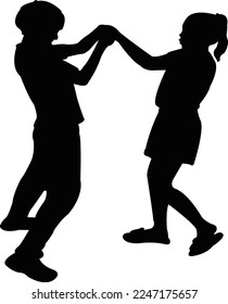 a boy and a girl playing, silhouette vector