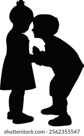 a boy and a girl playing, silhouette vector