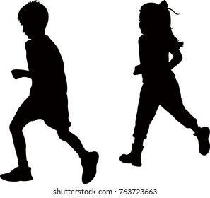 boy and girl playing, silhouette vector
