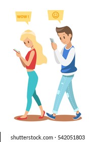 Boy And Girl Playing Smart Phone Set 2