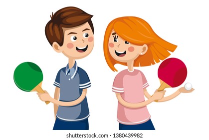 boy with a girl playing table tennis. competition athletes. Ping pong