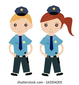 Boy and girl in police costume