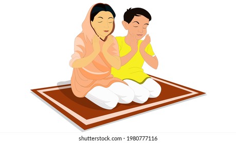 A boy and a girl are praying - illustration