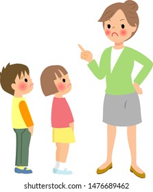 Boy and girl preached at by mother