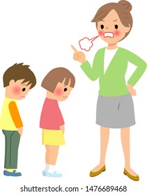 Boy and girl preached at by mother