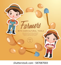 Boy and girl in professional clothing : Farmers : Vector Illustration