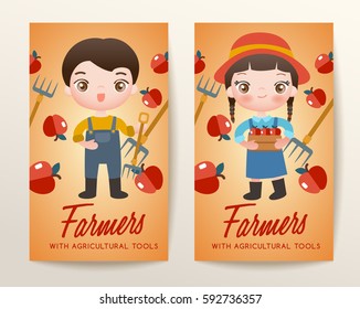 Boy and girl in professional clothing : Farmers : Vector Illustration