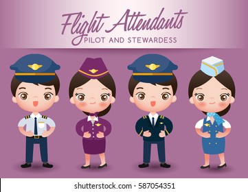 Boy and girl in professional clothing : Flight Attendants : Vector Illustration