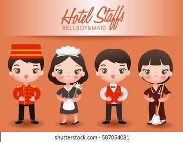 Boy and girl in professional clothing : Hotel Staffs : Vector Illustration