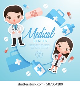 Boy and girl in professional clothing : Medical Staffs : Vector Illustration