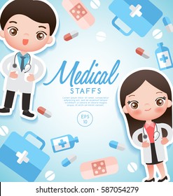 Boy and girl in professional clothing : Medical Staffs : Vector Illustration