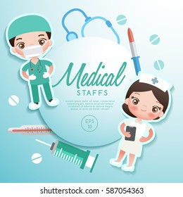 Boy and girl in professional clothing : Medical Staffs : Vector Illustration