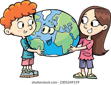 boy and a girl protect the planet earth