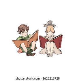 Boy and girl read books. 