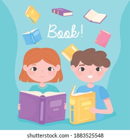 boy and girl read books learn and academic education design vector illustration