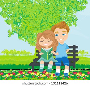 boy and girl reading book