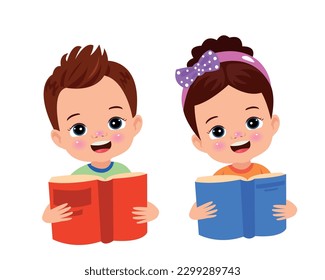 Boy and girl reading a book.