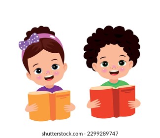 Boy and girl reading a book.