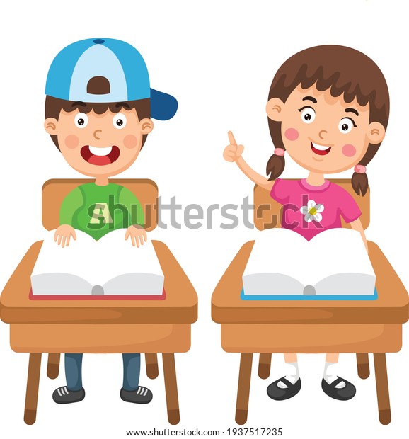 Boy Girl Reading Book Illustration Vector Stock Vector (Royalty Free ...