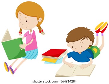 Boy Girl Reading Books Illustration Stock Vector (Royalty Free ...