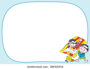 boy and girl reading with border