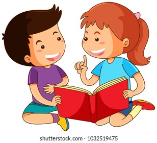 Boy And Girl Reading Storybook Illustration