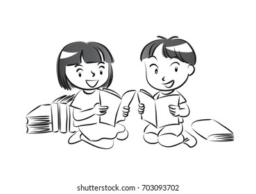 boy and girl reading vector