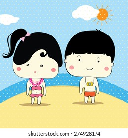 Boy and girl ready for the swim in summer