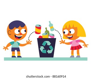 Boy and girl recycling