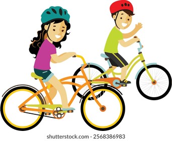 Boy and girl riding bicycle