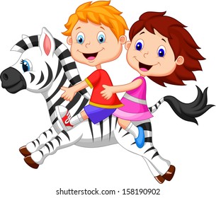 Boy and girl riding a zebra