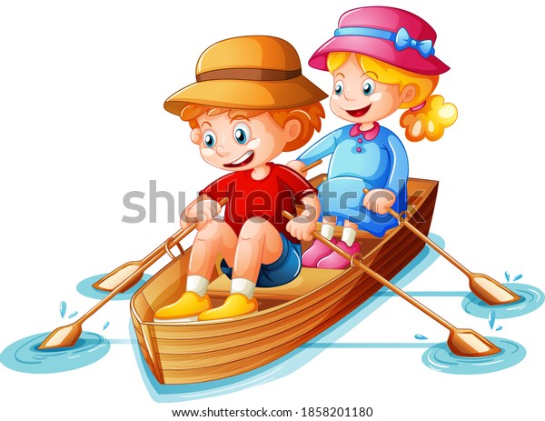 Boy Girl Row Boat On White Stock Vector (Royalty Free) 1858201180 ...