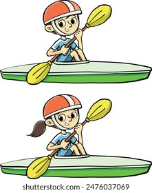 boy and a girl are rowing and kayaking